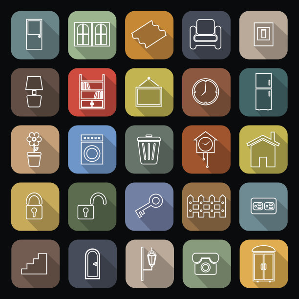 房屋相关线平图标与长阴影图片下载