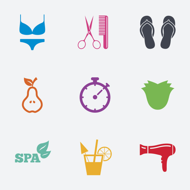 理发师、spa图标。饮食鸡尾酒的迹象。图片下载