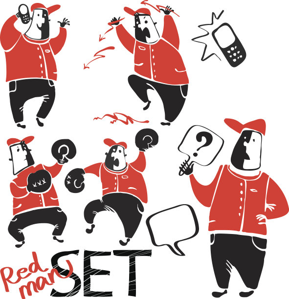 一组红黑男人的画图片下载