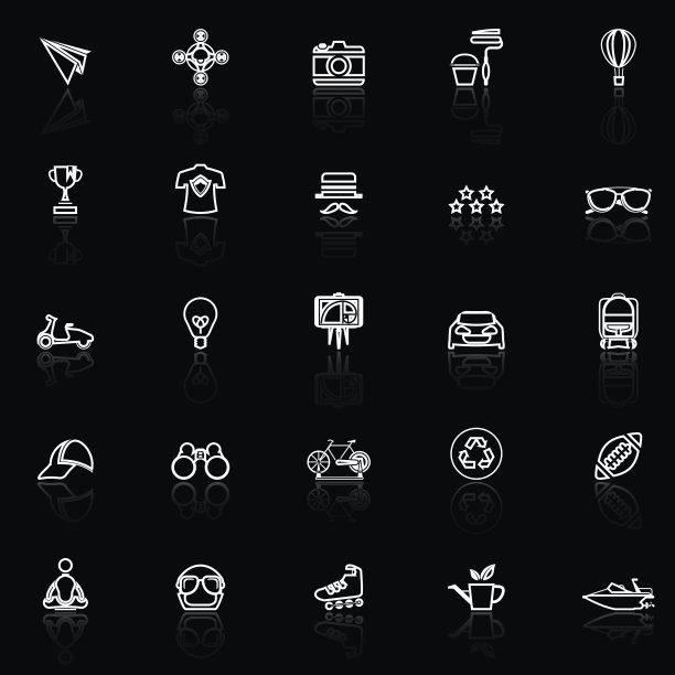 时髦的线条图标与反映在黑色图片下载