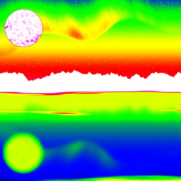 神奇的红外扫描岩石景观，森林与五颜六色的雾图片下载