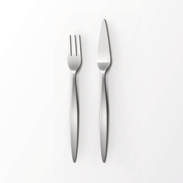矢量餐具集银色鱼叉和鱼刀在白色背景上顶视图。表设置图片下载