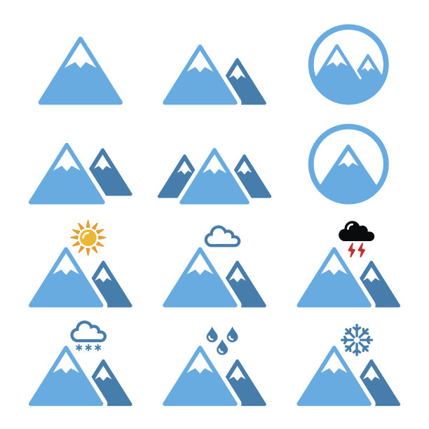 山区冬季矢量图标设置图片下载