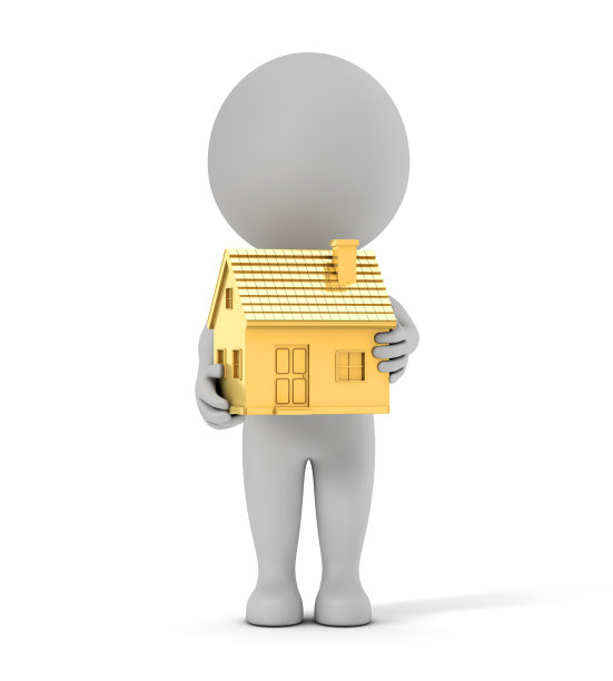 3d可爱的人-抱着金色简单的房子图片下载