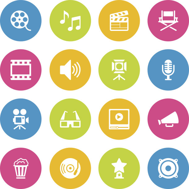 彩色矢量电影工业- 16个图标图片下载