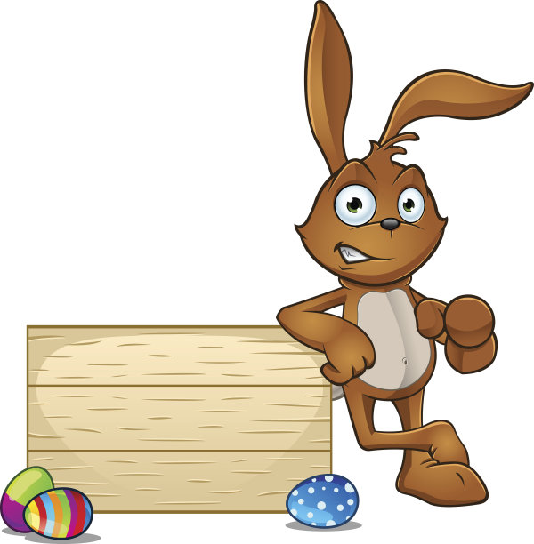 兔子倚靠在木板上图片下载