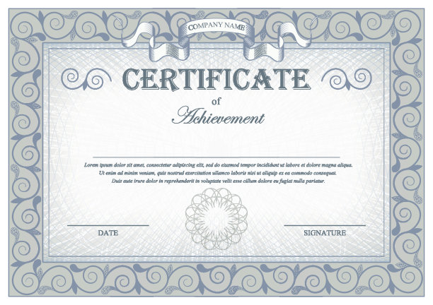 详细的灰色古董证书与旗帜和花饰图片下载