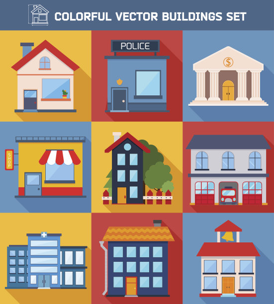 现代平面矢量建筑设置。图片下载