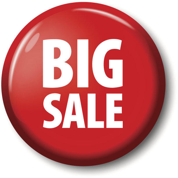 亮红色的圆形按钮，上面写着“大减价”图片下载