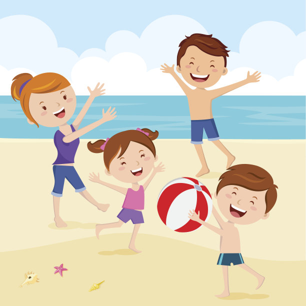 快乐的家庭玩沙滩球图片下载