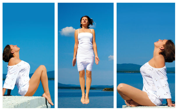 坐在海边的漂亮女孩图片下载