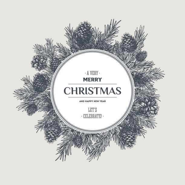 松果圣诞设计模板。新年贺卡。矢量图图片下载