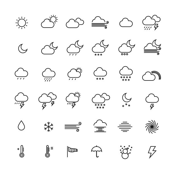 收集的天气线图标在白色的背景。向量生病图片下载
