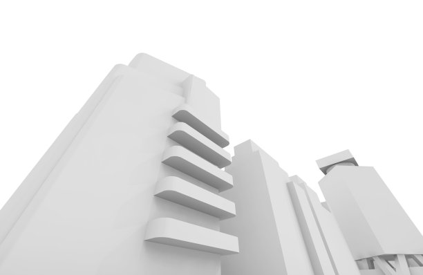 城市景观孤立在白色背景，3d图片下载