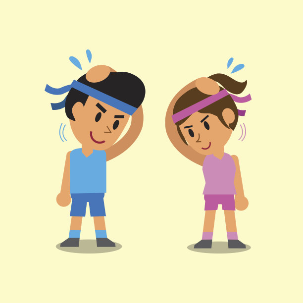 卡通男男女女在做颈部侧屈伸展运动图片下载