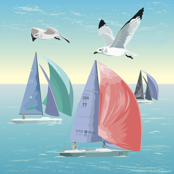 矢量插图的帆船比赛。素材图片