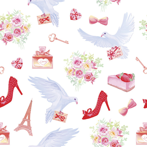 巴黎在爱情幻想无缝矢量模式图片下载