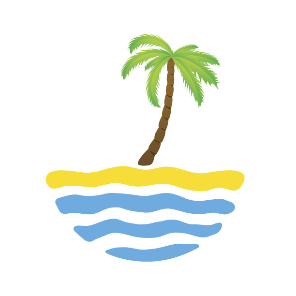 岛屿上的热带棕榈与海。矢量标志图片下载