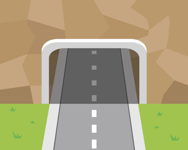 山区隧道和公路的平坦风格图片下载