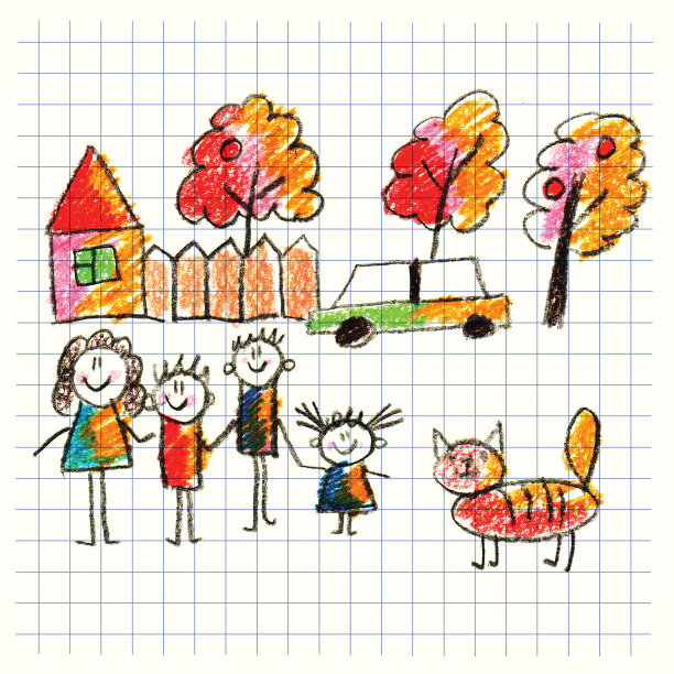 五彩斑斓的家庭图画。素材图片