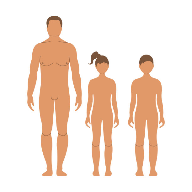 男人，男孩和女孩。人的正面剪影。图片下载