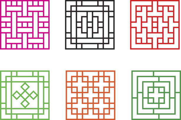 一套中式图案窗口在广场的概念图片下载