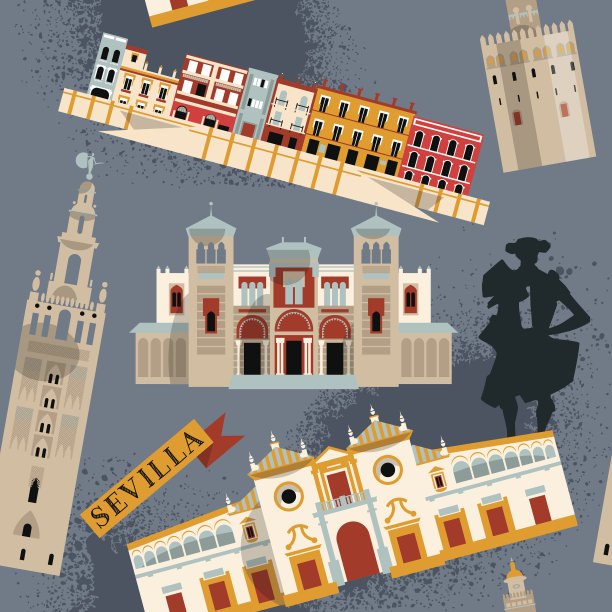 塞维利亚的景象。安达卢西亚,西班牙、欧洲。无缝的背景图案。图片下载