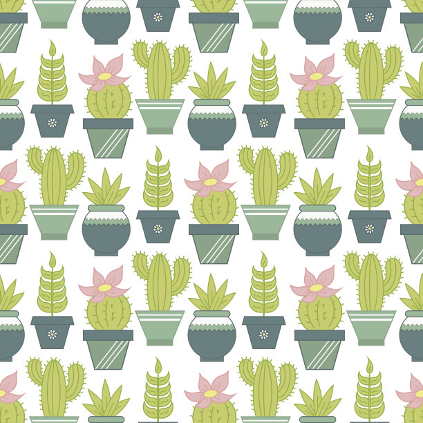 矢量无缝模式与肉质植物和仙人掌素材图片