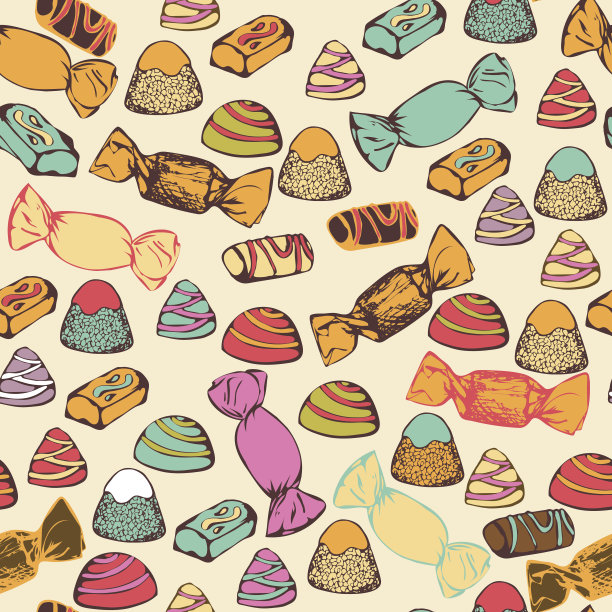 无缝图案与彩色糖果。图片下载