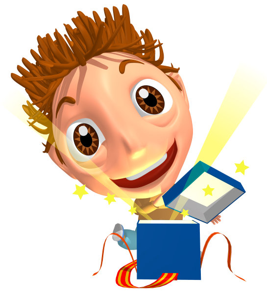 男孩打开礼盒插图素材图片