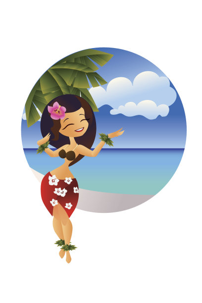 夏威夷海滩上的年轻草裙舞演员图片下载