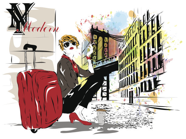 素描风格的时尚女孩。图片下载