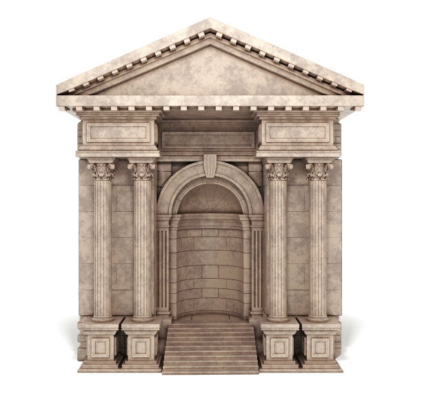 复合仿古入口圆柱弧隔离在白色图片下载