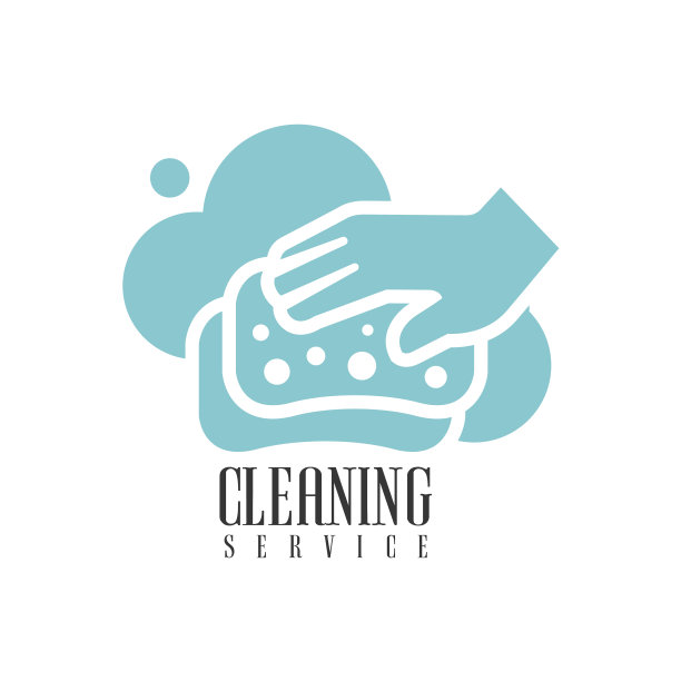 房屋和办公室清洁服务租用标志模板与手和海绵的专业清洁人员帮助管家图片下载