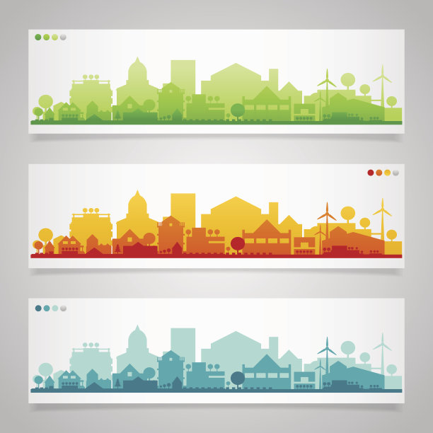 小镇和村庄的剪影。多色集合图片下载