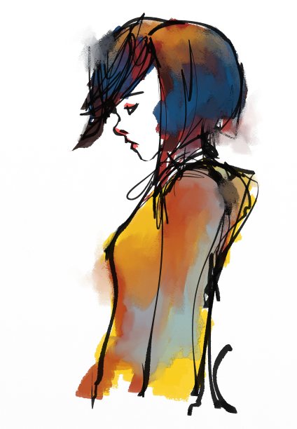 可爱的女孩水彩插图图片下载