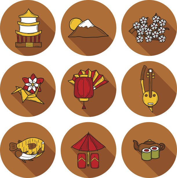 一套图标在手绘卡通风格的日本图片下载