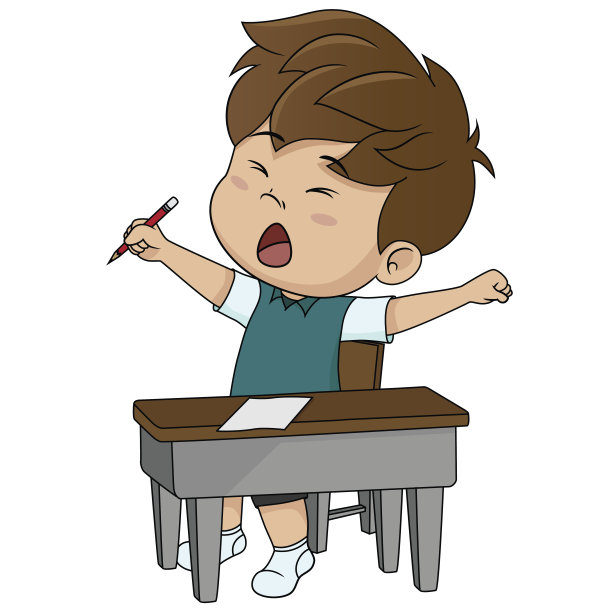 孩子打哈欠和伸懒腰。回到学校。图片下载