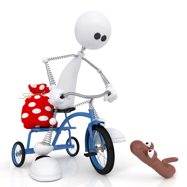骑自行车的3D小个子男人。图片下载