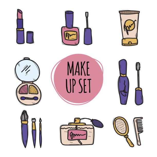 可爱的手绘化妆品物品收集图片下载