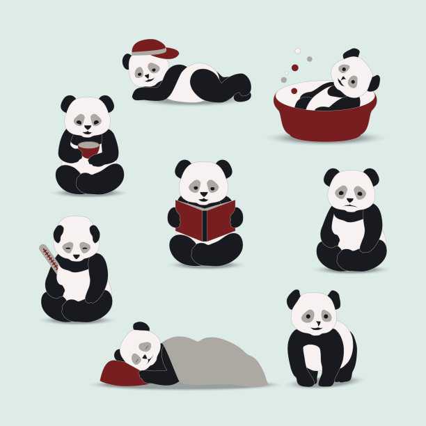 熊猫卡通向量。图片下载