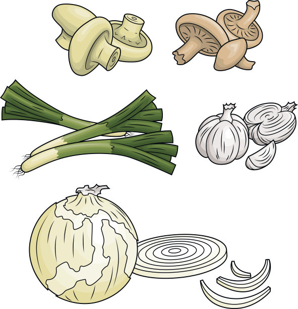 蘑菇，洋葱和大蒜图片下载