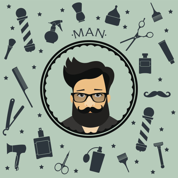 理发店复古无缝背景与潮人的性格图片下载