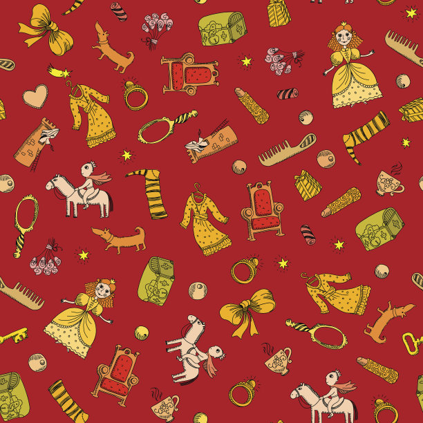 红色少女图案与公主和王子图片下载