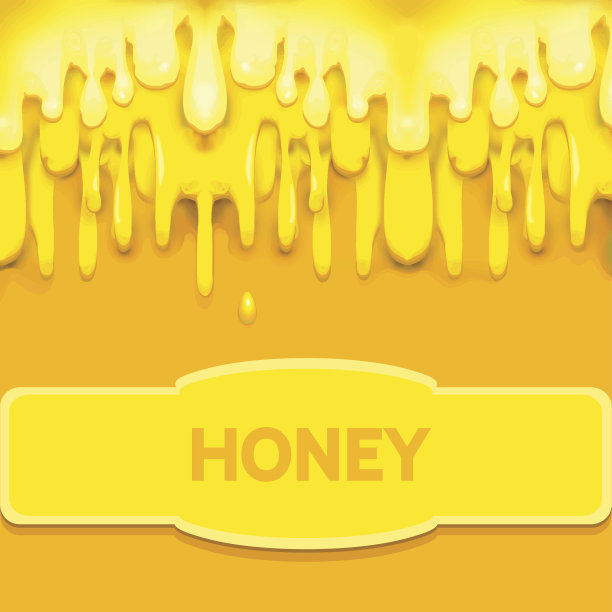 抽象背景与流动的橙色蜂蜜滴和标签图片下载