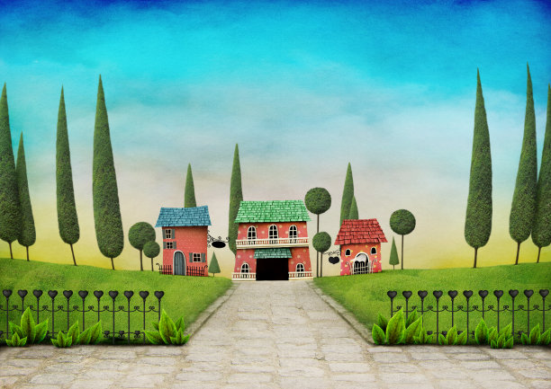 带有房屋和大门的景观图片下载