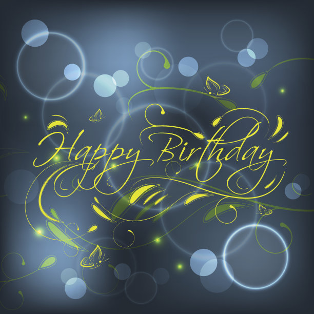 生日问候背景有蝴蝶，闪光和装饰线图片下载