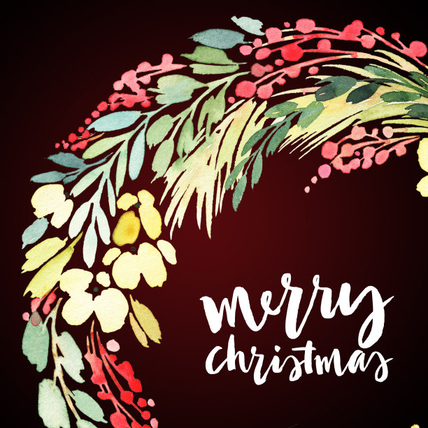 圣诞花环水彩。手工制作的。节日卡片。图片下载
