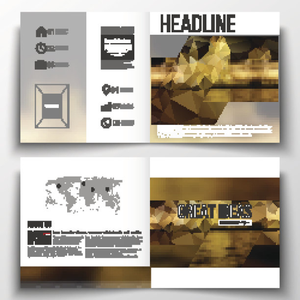 一套方形设计宣传册模板。彩色的多边形背景，模糊图片下载