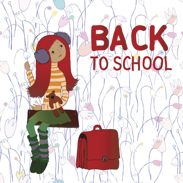 矢量插图，小女孩在秋千上，回到学校图片下载